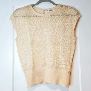 Vintage Saint Joie Peach Sheer Textured Knit Top Cap Sleeve